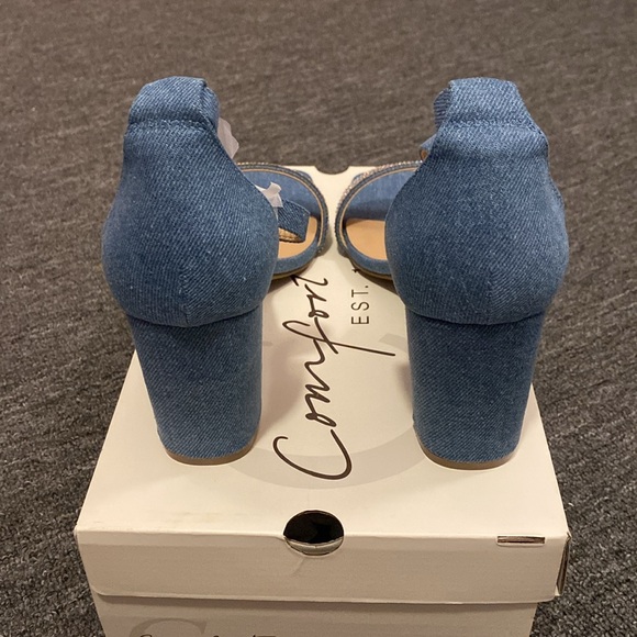 Cato Blue Denim Sandals with Rhinestone Strap - Picture 4 of 6